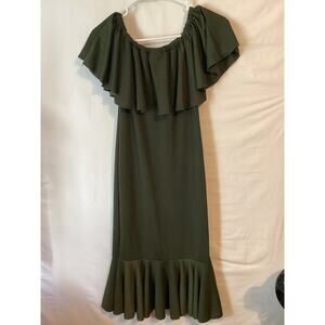 1169 LuLaRoe Cici Dress Wear On/Off Shoulder Green Ruffles Size XXS
